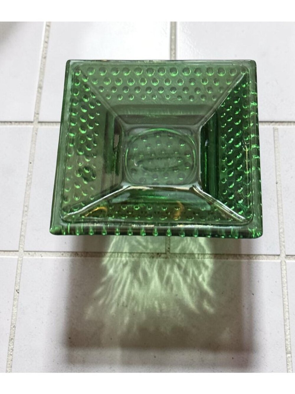 Vintage Emerald Green Glass Hobnail Candle Holder/Trinket Dish